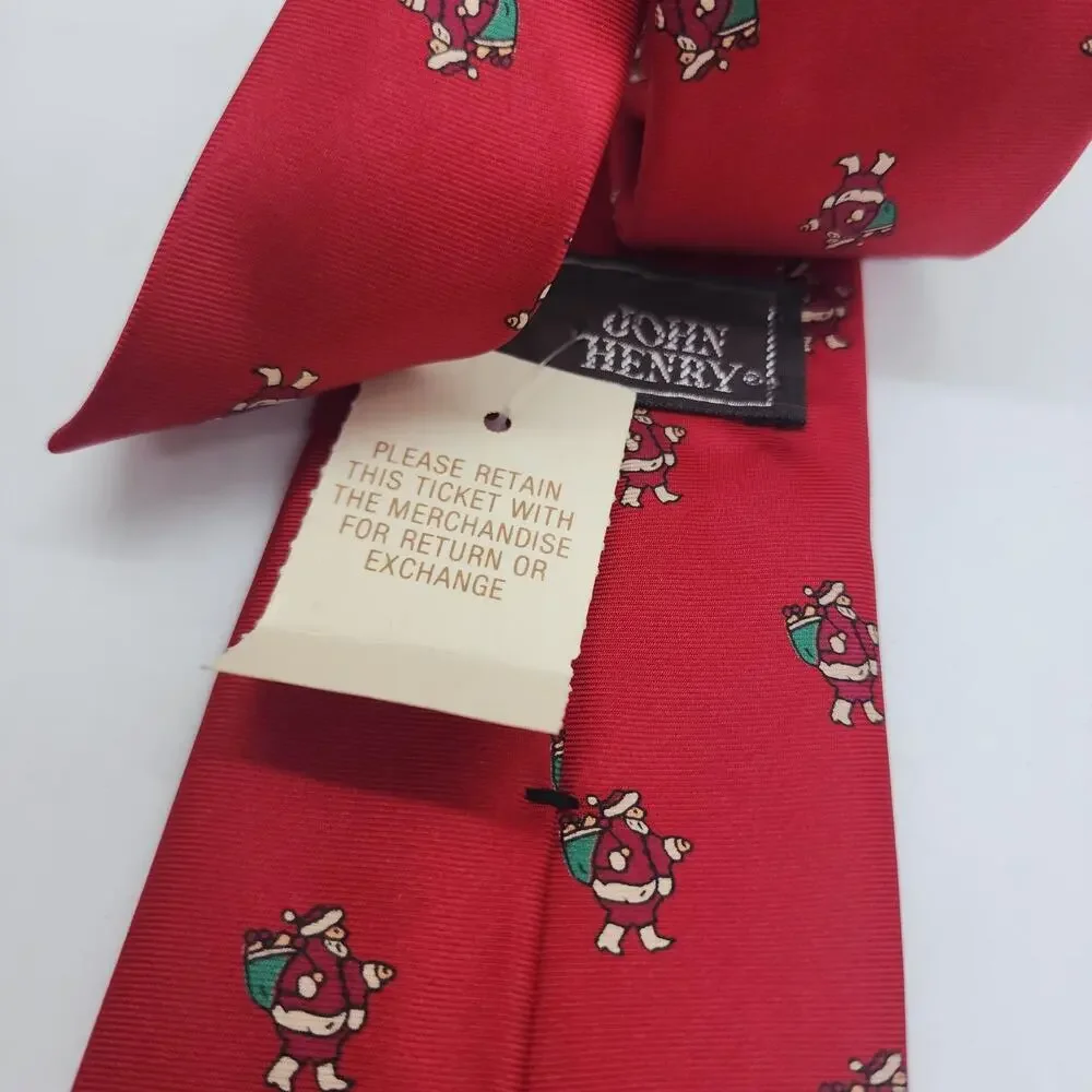 Vintage John Henry & Wembley Christmas Tie Lot Mens Red Silk Santa Tree
